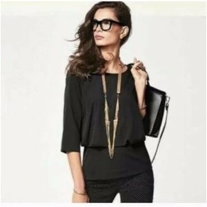 Cabi Black Indulgence Top Split Back Banded Waist Style #5205 - Size S